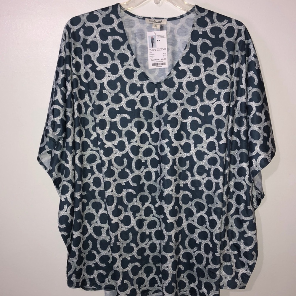 Simply Noelle Blue White Printed Oversized Tunic - Picture 1 of 7